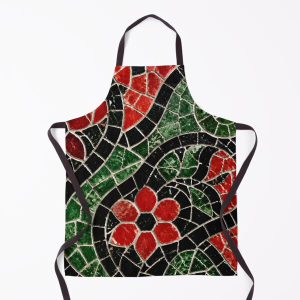 Item preview, Gaudi Inspired Red Floral Swirl Mosaic Black Tile Print Pattern designed and sold by GrinGalore.