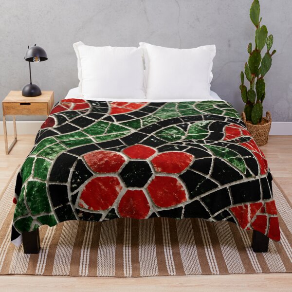 Item preview, Gaudi Inspired Red Floral Swirl Mosaic Black Tile Print Pattern designed and sold by GrinGalore.