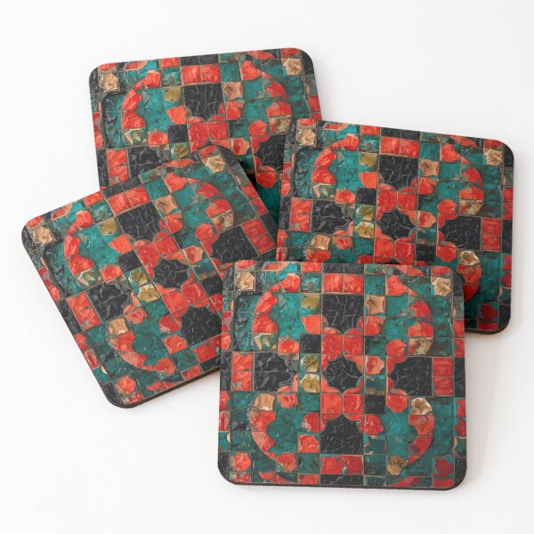 Item preview, Gaudi Inspired Crimson Red Teal Black Square Mosaic Pattern designed and sold by GrinGalore.