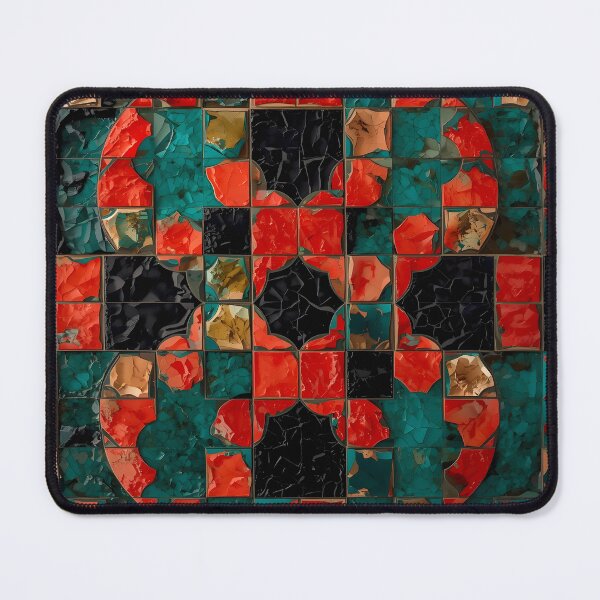 Item preview, Gaudi Inspired Crimson Red Teal Black Square Mosaic Pattern designed and sold by GrinGalore.