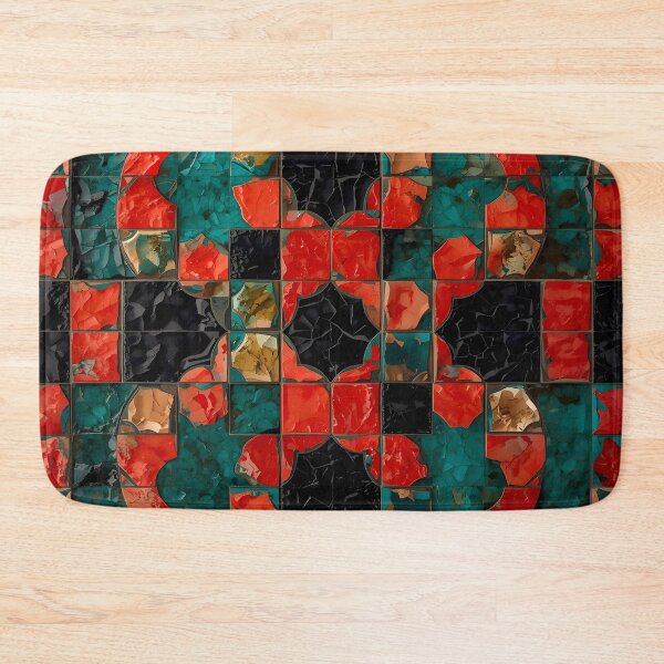Item preview, Gaudi Inspired Crimson Red Teal Black Square Mosaic Pattern designed and sold by GrinGalore.