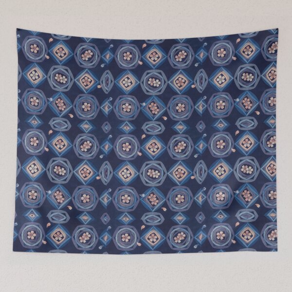 Item preview, Sakura Itajime Shibori Pattern | Japanese Indigo Cherry Blossom Textile designed and sold by Tamas Das.