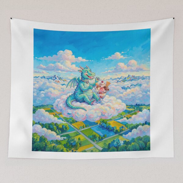 Aperçu de l'œuvre Cute Dragon Eating Ice Cream Sundae créée et vendue par Home Decor Art.