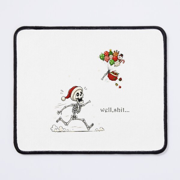 Item preview, Skeleton Santa Hat Running Away Balloons Oh Shit Design designed and sold by OlyvieArt.