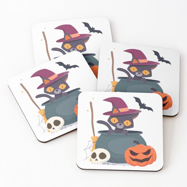 Item preview, Cute Halloween Black Cat in Witch Cauldron with Pumpkin & Skull designed and sold by Weird0Art.