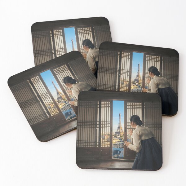 Item preview, Hanok Window View of Paris Eiffel Tower: Korean Traditional Aesthetic Meets Parisian Romance, Cinematic Travel Art Print & Poster designed and sold by SOOstudio73.