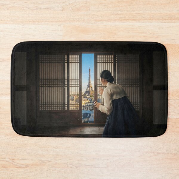 Item preview, Hanok Window View of Paris Eiffel Tower: Korean Traditional Aesthetic Meets Parisian Romance, Cinematic Travel Art Print & Poster designed and sold by SOOstudio73.