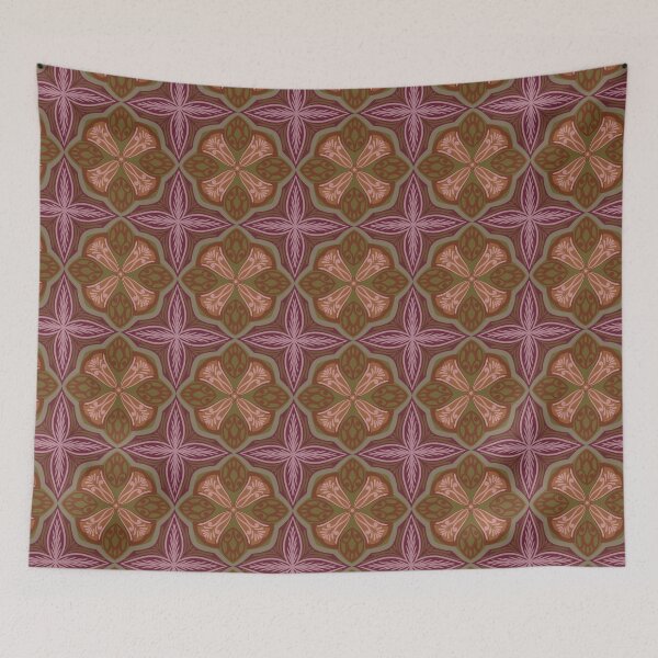 Item preview, Dusty Rose & Olive Botanical Mosaic | Vintage Floral Tile Pattern designed and sold by Rukhscreations.