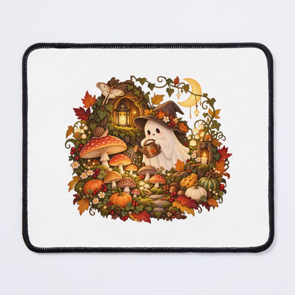 Item preview, Mushroom Ghost Garden – Cozy Spooky Autumn Illustration designed and sold by BLUEFOX05.