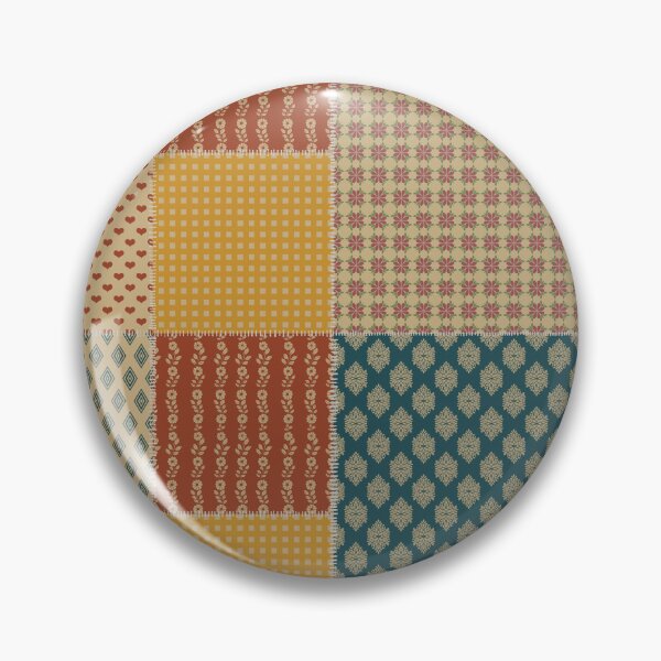 Item preview, Vintage Patchwork Rust Teal Mustard Folk Floral Hearts designed and sold by DColourMuse.