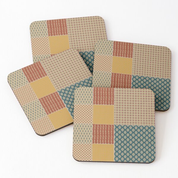 Item preview, Vintage Patchwork Rust Teal Mustard Folk Floral Hearts designed and sold by DColourMuse.