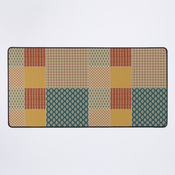 Item preview, Vintage Patchwork Rust Teal Mustard Folk Floral Hearts designed and sold by DColourMuse.
