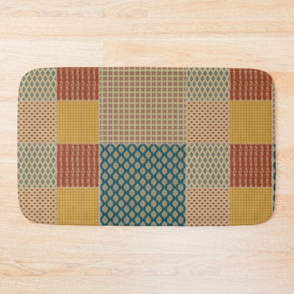 Item preview, Vintage Patchwork Rust Teal Mustard Folk Floral Hearts designed and sold by DColourMuse.