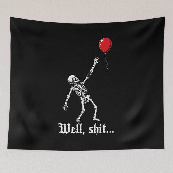Item preview, Skeleton Reaching For Red Balloon Well Shit Design designed and sold by OlyvieArt.