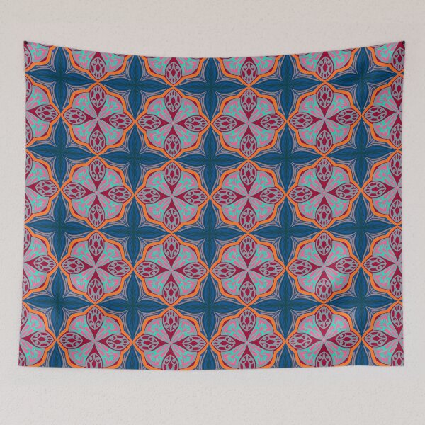 Item preview, Vibrant Coral & Turquoise Mosaic | Bohemian Geometric Floral Pattern designed and sold by Rukhscreations.