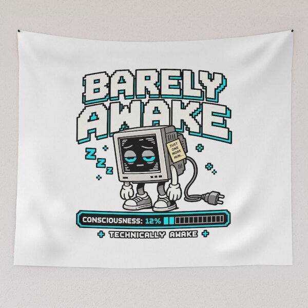Item preview, Barely Awake – Retro Pixel Sleep Humor designed and sold by Mad Factory Designs.