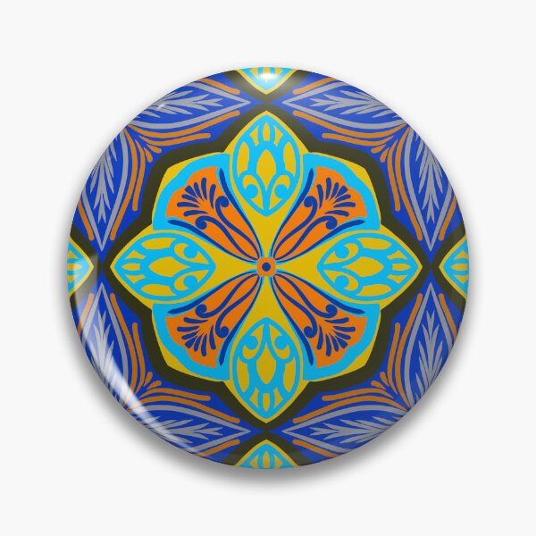 Item preview, Bright Yellow & Azure Mosaic | Mexican Talavera Tile Geometric Pattern designed and sold by Rukhscreations.