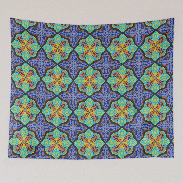 Item preview, Bright Yellow & Azure Mosaic | Mexican Talavera Tile Geometric Pattern designed and sold by Rukhscreations.