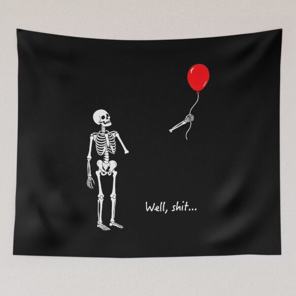 Item preview, Skeleton Loses Balloon Well Shit Funny Illustration designed and sold by OlyvieArt.