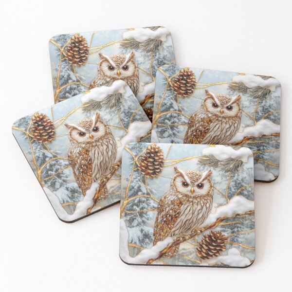 Item preview, Owl on Snowy Branch Stained Glass designed and sold by MargaretWiktor.