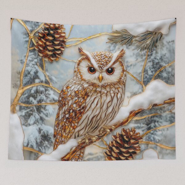 Item preview, Owl on Snowy Branch Stained Glass designed and sold by MargaretWiktor.