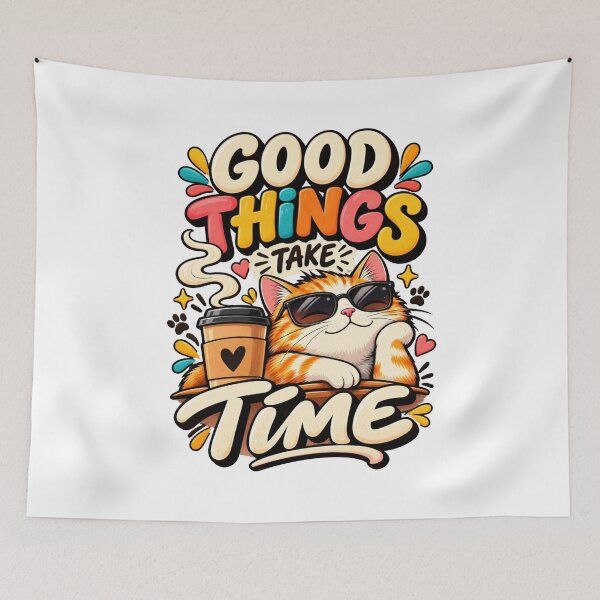 Item preview, Good Things Take Time Retro Cat designed and sold by AliKwStore.