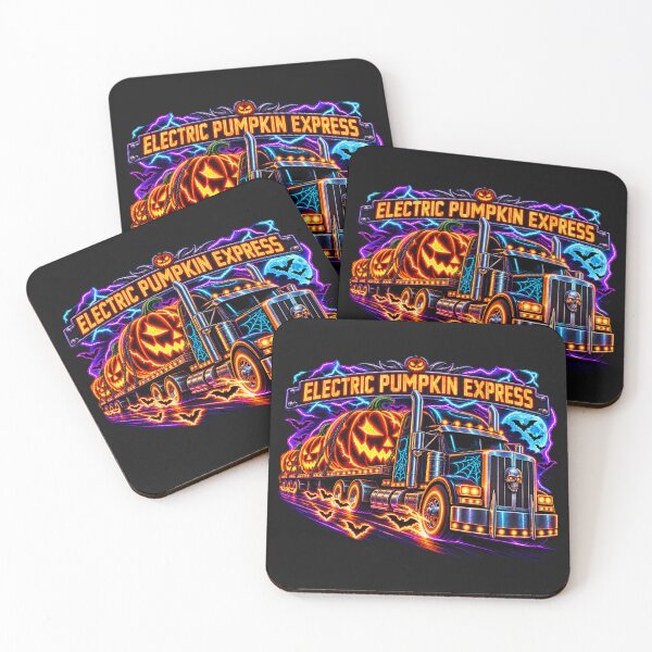 Item preview, Electric Pumpkin Express Semi Truck - Neon Halloween Trucker Art designed and sold by NomadForge.