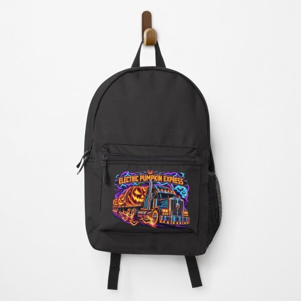 Item preview, Electric Pumpkin Express Semi Truck - Neon Halloween Trucker Art designed and sold by NomadForge.