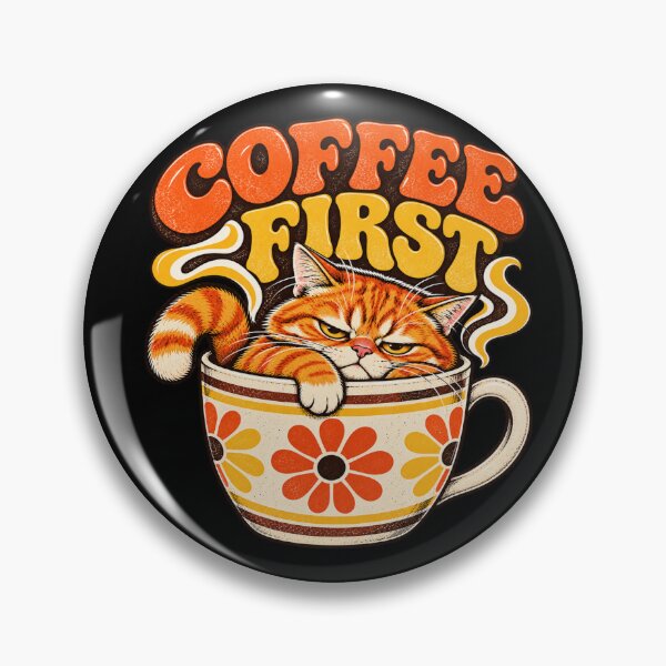 Item preview, "COFFEE FIRST" Retro Orange Cat Coffee First – Funny Vintage Illustration designed and sold by Wissanu Mushtaprate.