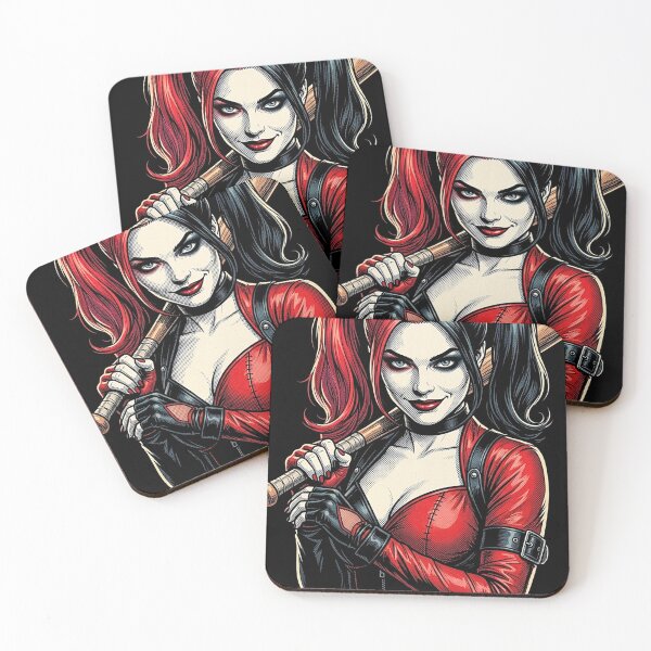 Item preview, Illustrated portrait of Harley Quinn, iconic villain with her bat designed and sold by MaxPhoto67.