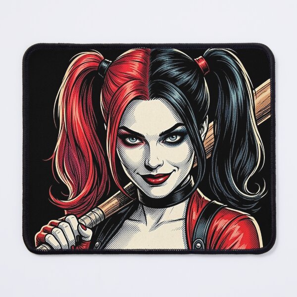 Item preview, Illustrated portrait of Harley Quinn, iconic villain with her bat designed and sold by MaxPhoto67.