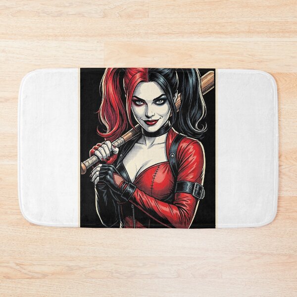 Item preview, Illustrated portrait of Harley Quinn, iconic villain with her bat designed and sold by MaxPhoto67.