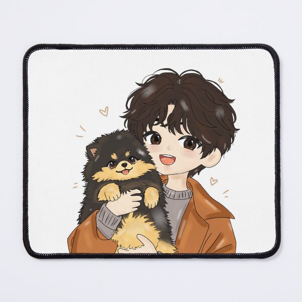 Item preview, Kawaii Boy Hugging a Fluffy Puppy – Cute Cozy Chibi Digital Art Sticker designed and sold by Kanikawaii.