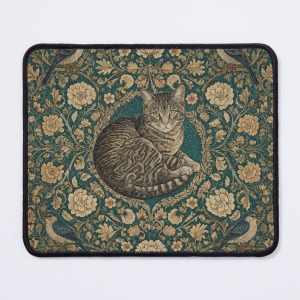 Item preview, Cat Fresco beautiful pattern ornate art after William Morris vintage design beautiful domesticated animal series designed and sold by Vintage Designs +.