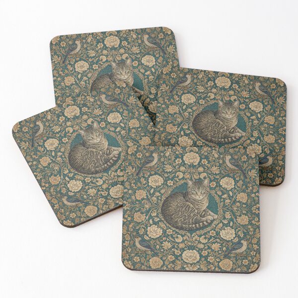 Item preview, Cat Fresco beautiful pattern ornate art after William Morris vintage design beautiful domesticated animal series designed and sold by Vintage Designs +.