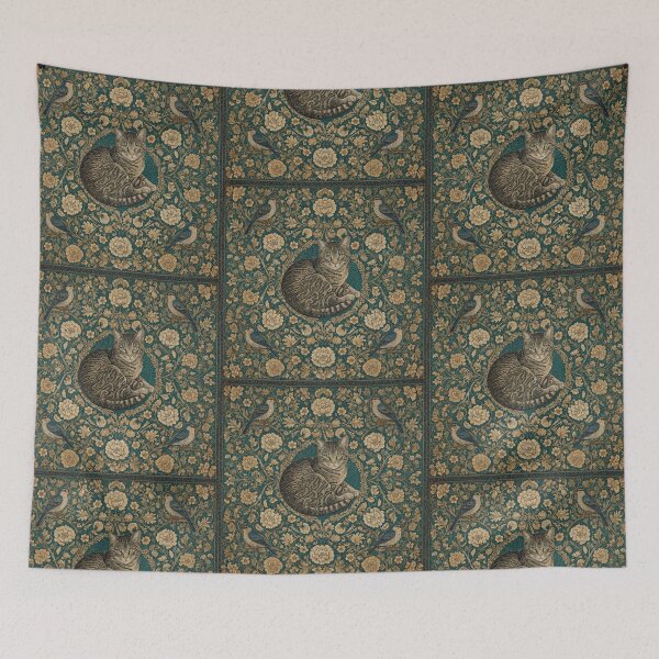Item preview, Cat Fresco beautiful pattern ornate art after William Morris vintage design beautiful domesticated animal series designed and sold by Vintage Designs +.