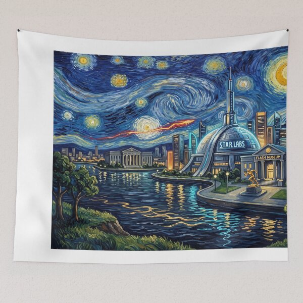 Item preview, Central City Starry Night Comic Art Landscape designed and sold by Bad-Decisions-Designs.