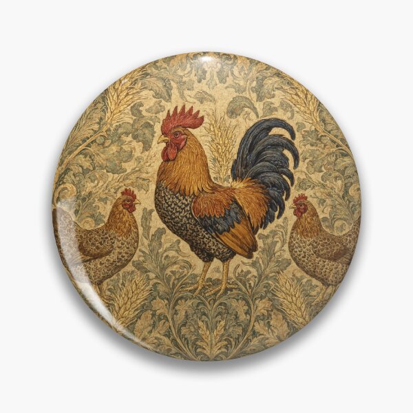 Item preview, Rooster (cockrel) and Chickens  Fresco beautiful pattern ornate art after William Morris vintage design beautiful domesticated animal series designed and sold by Vintage Designs +.