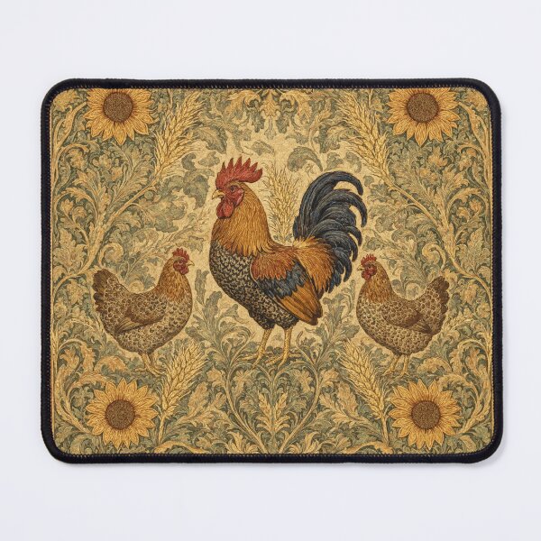 Item preview, Rooster (cockrel) and Chickens  Fresco beautiful pattern ornate art after William Morris vintage design beautiful domesticated animal series designed and sold by Vintage Designs +.