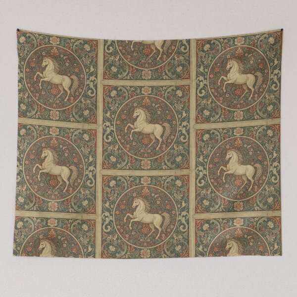 Item preview, Horse Fresco beautiful pattern ornate art after William Morris vintage design beautiful domesticated animal series designed and sold by Vintage Designs +.