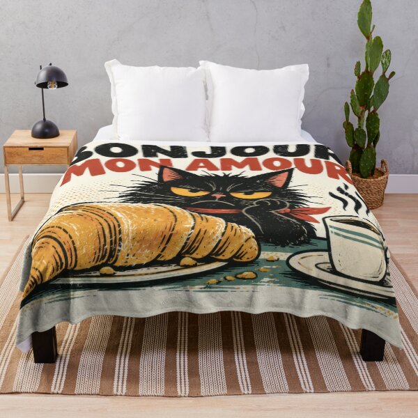 Item preview, Black cat with croissant and coffee designed and sold by anytka.