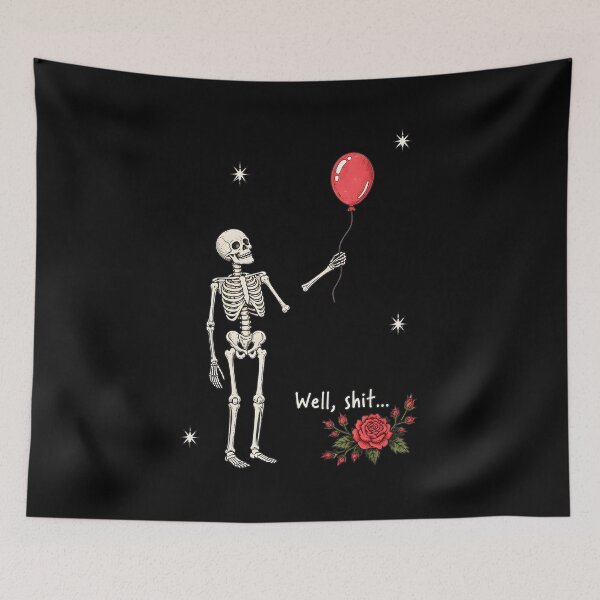 Item preview, Skeleton Holding Red Balloon With Roses & Spiders designed and sold by OlyvieArt.