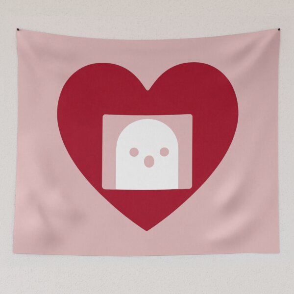 Item preview, Cute Ghost In Red Heart Spooky Minimalist Art designed and sold by ANJ Creative Designs.