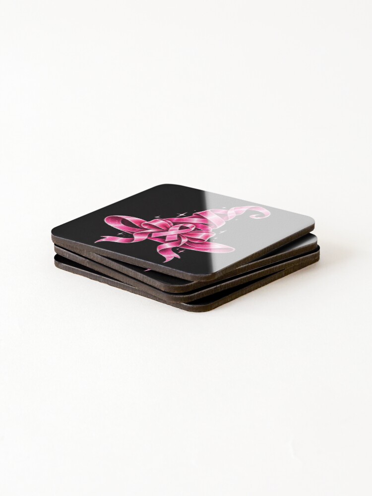 Thumbnail 4 of 5, Coasters (Set of 4), Pink Ribbon Christmas Tree Awareness designed and sold by ROUX-ART.