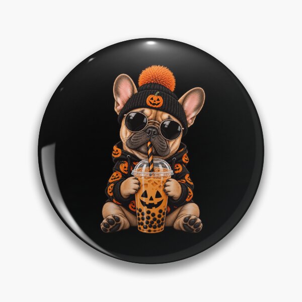 Item preview, Halloween French Bulldog with Pumpkin Boba Tea designed and sold by ROUX-ART.
