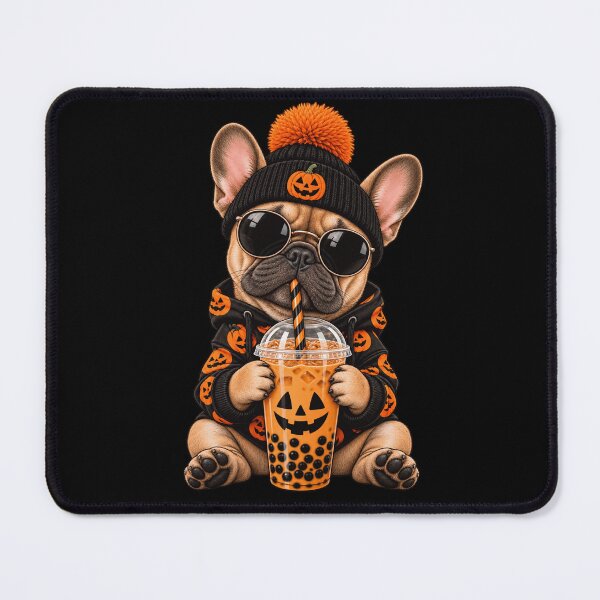 Item preview, Halloween French Bulldog with Pumpkin Boba Tea designed and sold by ROUX-ART.