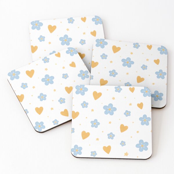 Item preview, Blue Flowers Golden Hearts Stars Cute Romantic Pattern designed and sold by designcolossal.