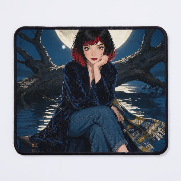 Item preview, Full Moon Piano Lake Night Sky Anime Aesthetic Art designed and sold by Hen-C-Art.