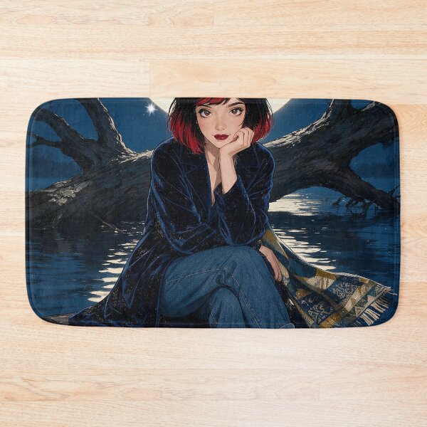 Item preview, Full Moon Piano Lake Night Sky Anime Aesthetic Art designed and sold by Hen-C-Art.