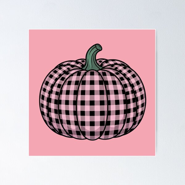 Item preview, Pink and Black Buffalo Plaid Pumpkin – Soft Coquette Pink Background Fall Art designed and sold by Wennebabs.